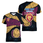 Personalized Brisbane Lions Football Women V-Neck T-Shirt Easter Egg Pattern Maroon Gold Tribal Dot Art Style