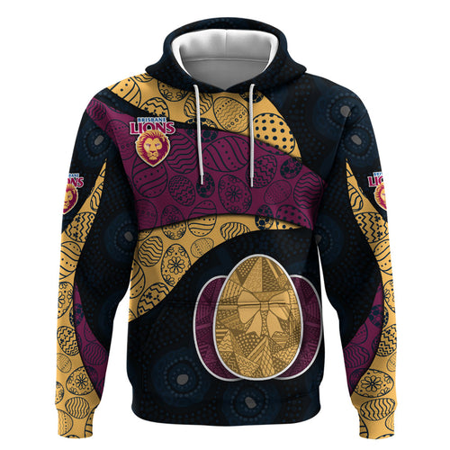 Personalized Brisbane Lions Football Zip Hoodie Easter Egg Pattern Maroon Gold Tribal Dot Art Style