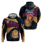 Personalized Brisbane Lions Football Zip Hoodie Easter Egg Pattern Maroon Gold Tribal Dot Art Style