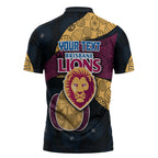 Personalized Brisbane Lions Football Zipper Polo Shirt Easter Egg Pattern Maroon Gold Tribal Dot Art Style