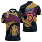 Personalized Brisbane Lions Football Zipper Polo Shirt Easter Egg Pattern Maroon Gold Tribal Dot Art Style