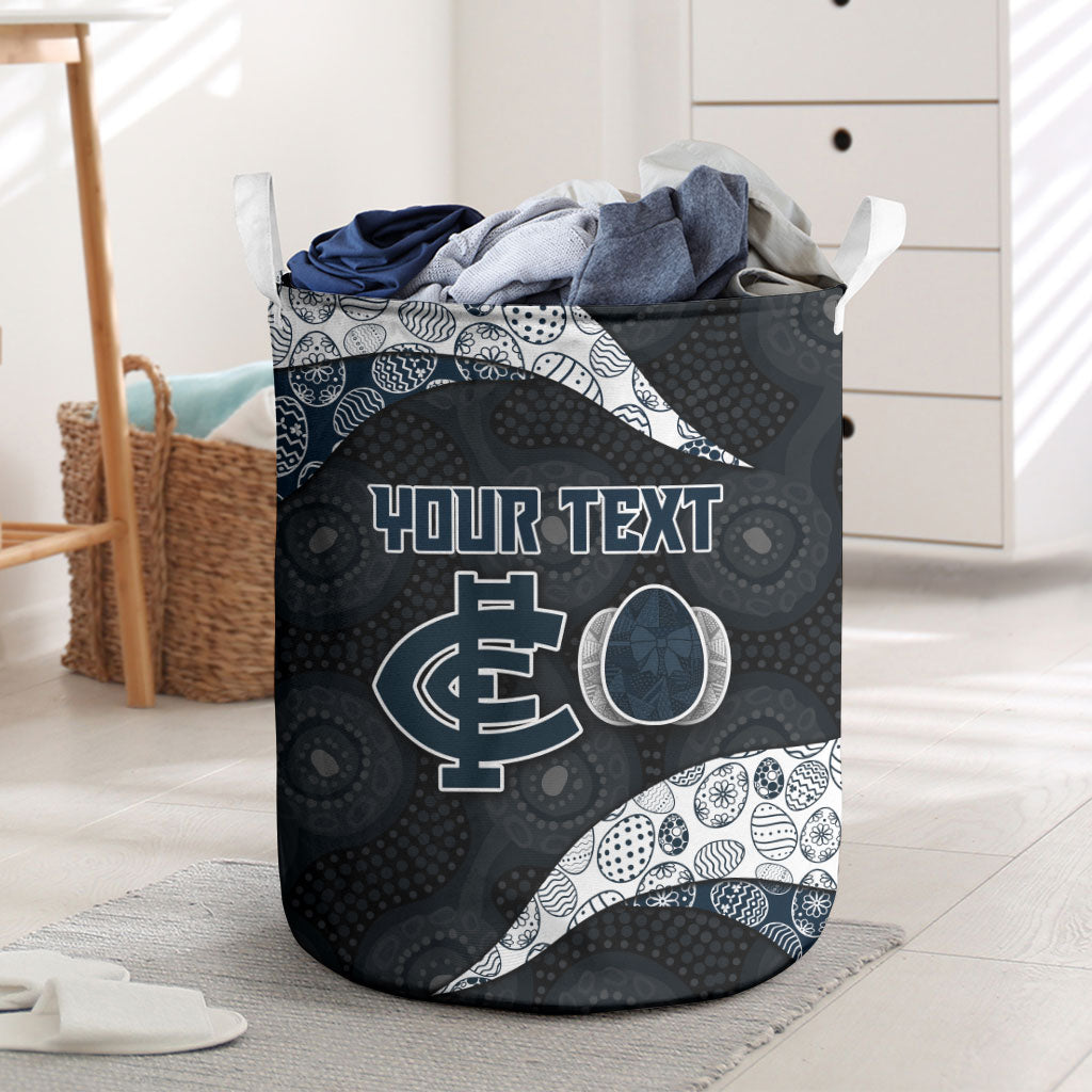 Personalized Carlton Football Laundry Basket Easter Egg Pattern Navy Monochrome Tribal Dot Style