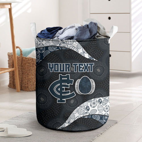 Personalized Carlton Football Laundry Basket Easter Egg Pattern Navy Monochrome Tribal Dot Style