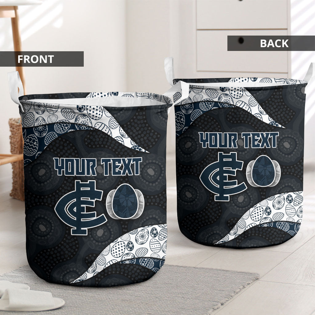 Personalized Carlton Football Laundry Basket Easter Egg Pattern Navy Monochrome Tribal Dot Style