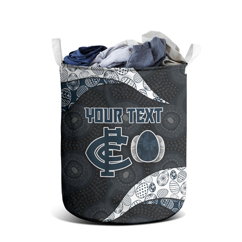Personalized Carlton Football Laundry Basket Easter Egg Pattern Navy Monochrome Tribal Dot Style