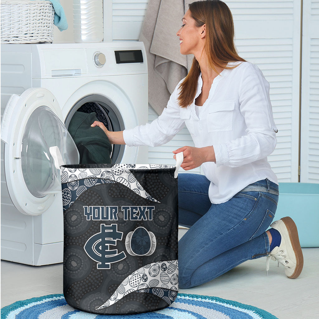 Personalized Carlton Football Laundry Basket Easter Egg Pattern Navy Monochrome Tribal Dot Style