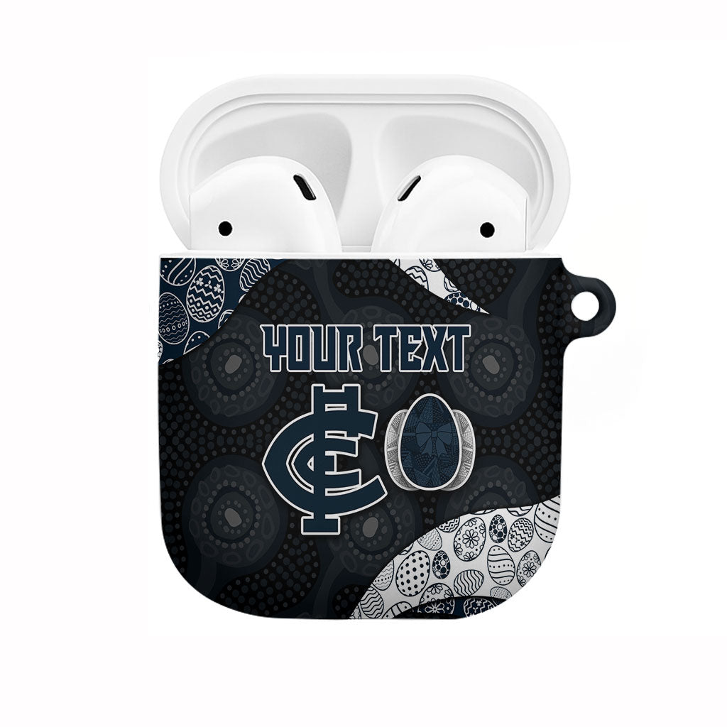 Personalized Carlton Football AirPods Case Easter Egg Pattern Navy Monochrome Tribal Dot Style