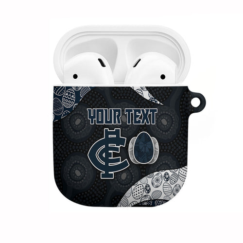 Personalized Carlton Football AirPods Case Easter Egg Pattern Navy Monochrome Tribal Dot Style