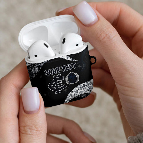 Personalized Carlton Football AirPods Case Easter Egg Pattern Navy Monochrome Tribal Dot Style