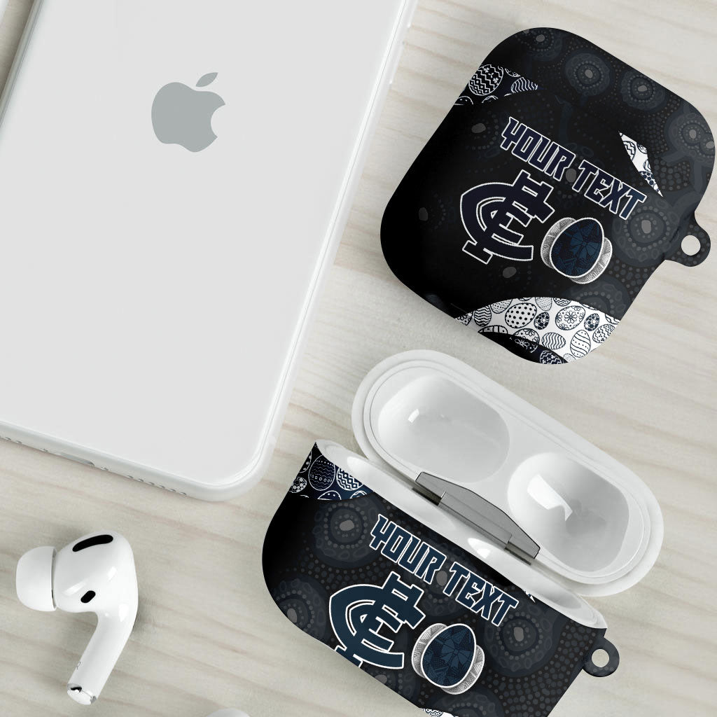 Personalized Carlton Football AirPods Case Easter Egg Pattern Navy Monochrome Tribal Dot Style
