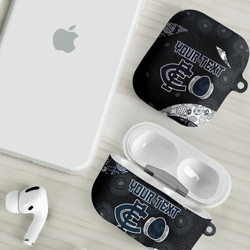 Personalized Carlton Football AirPods Case Easter Egg Pattern Navy Monochrome Tribal Dot Style