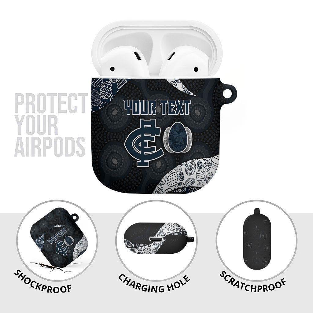Personalized Carlton Football AirPods Case Easter Egg Pattern Navy Monochrome Tribal Dot Style