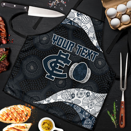Personalized Carlton Football Apron Easter Egg Pattern Navy Monochrome Tribal Dot Style