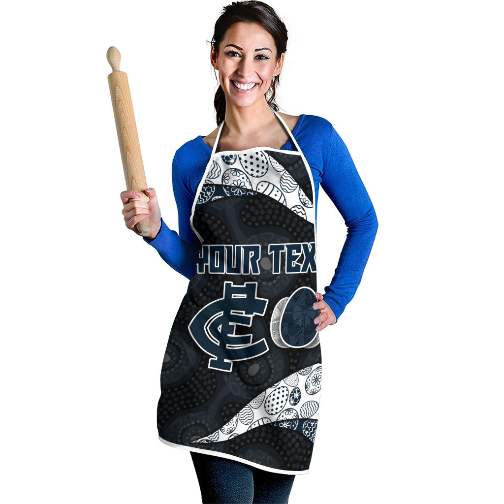 Personalized Carlton Football Apron Easter Egg Pattern Navy Monochrome Tribal Dot Style
