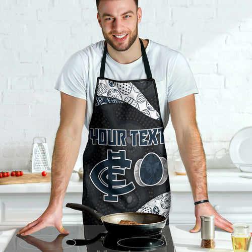 Personalized Carlton Football Apron Easter Egg Pattern Navy Monochrome Tribal Dot Style