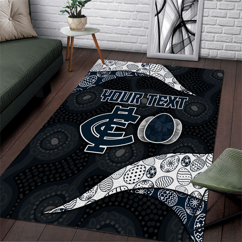 Personalized Carlton Football Area Rug Easter Egg Pattern Navy Monochrome Tribal Dot Style