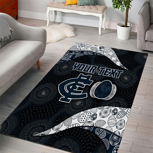 Personalized Carlton Football Area Rug Easter Egg Pattern Navy Monochrome Tribal Dot Style