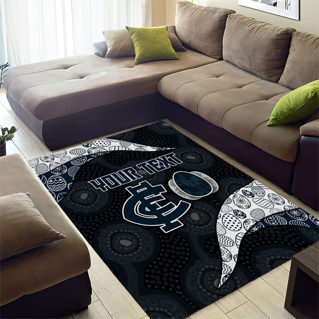 Personalized Carlton Football Area Rug Easter Egg Pattern Navy Monochrome Tribal Dot Style
