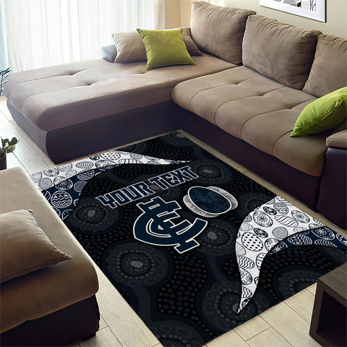 Personalized Carlton Football Area Rug Easter Egg Pattern Navy Monochrome Tribal Dot Style
