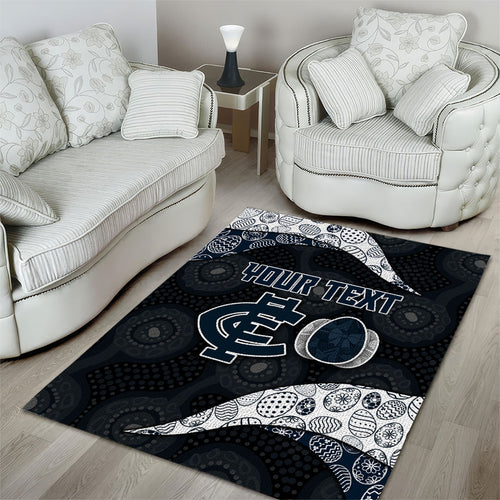Personalized Carlton Football Area Rug Easter Egg Pattern Navy Monochrome Tribal Dot Style