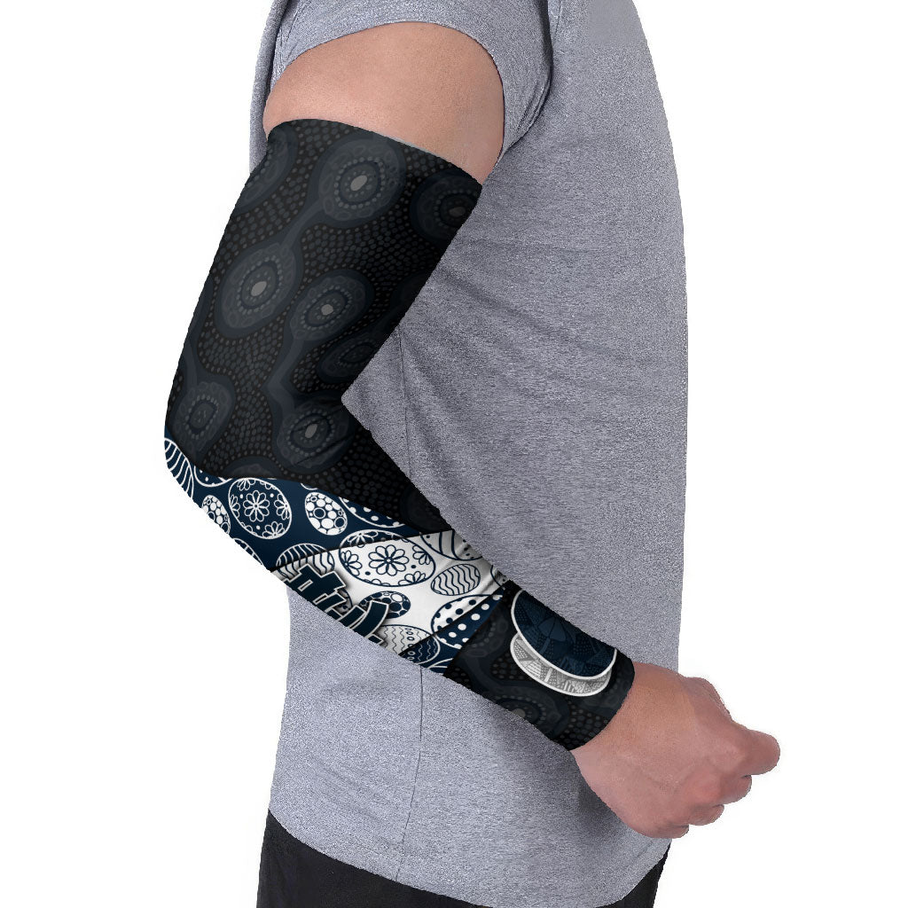 Personalized Carlton Football Arm Sleeves Easter Egg Pattern Navy Monochrome Tribal Dot Style