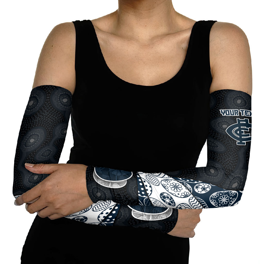 Personalized Carlton Football Arm Sleeves Easter Egg Pattern Navy Monochrome Tribal Dot Style