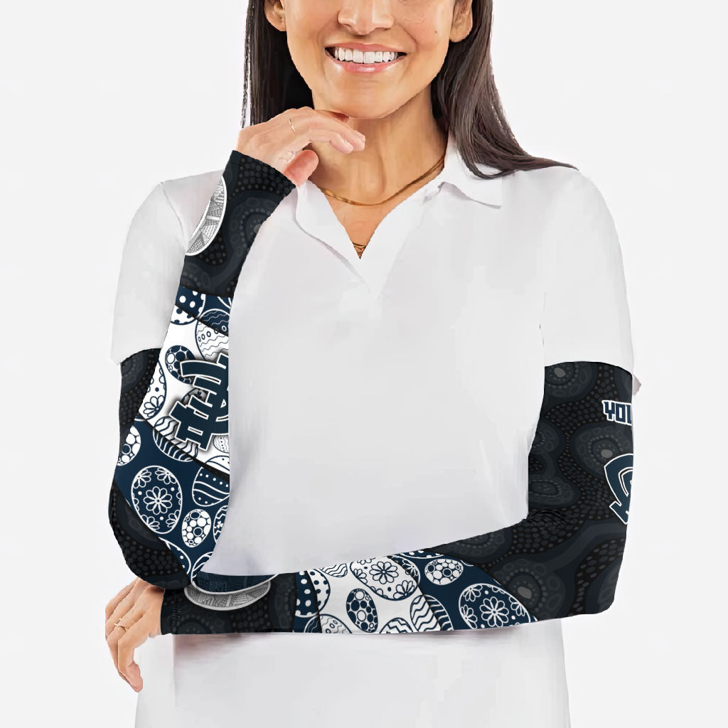 Personalized Carlton Football Arm Sleeves Easter Egg Pattern Navy Monochrome Tribal Dot Style