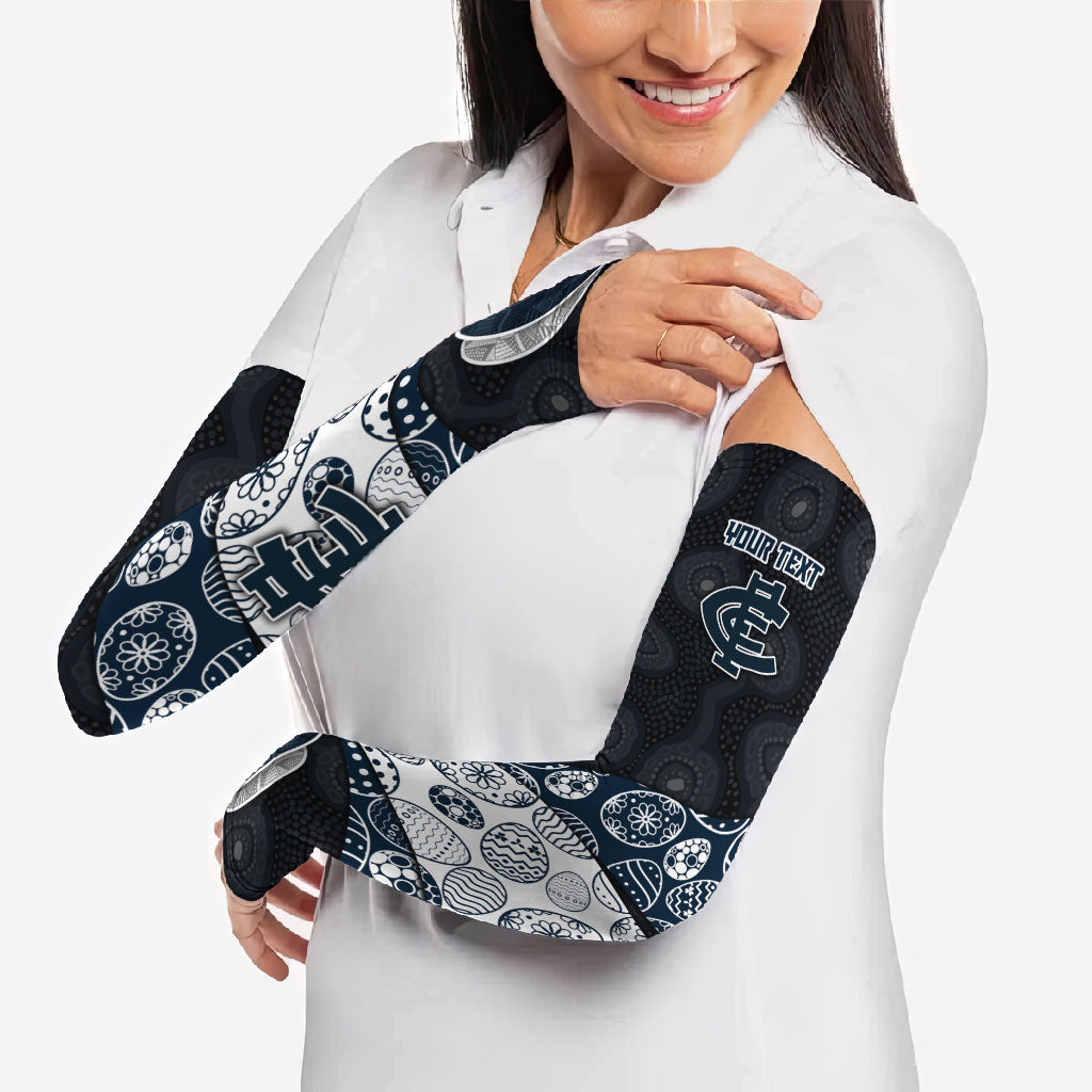 Personalized Carlton Football Arm Sleeves Easter Egg Pattern Navy Monochrome Tribal Dot Style