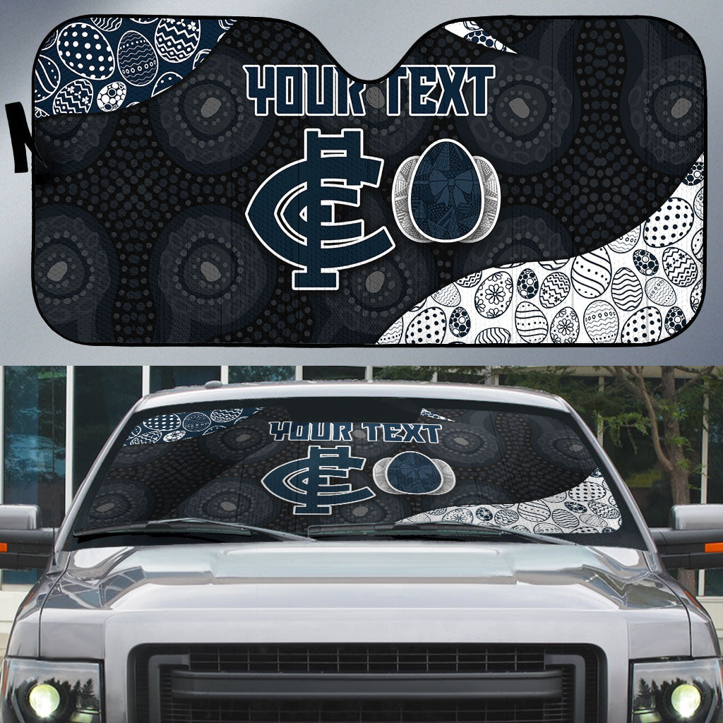 Personalized Carlton Football Auto Sun Shade Easter Egg Pattern Navy Monochrome Tribal Dot Style