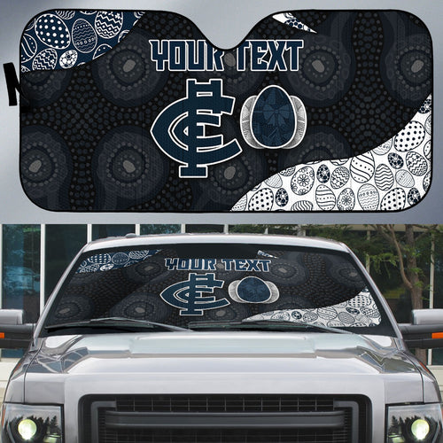 Personalized Carlton Football Auto Sun Shade Easter Egg Pattern Navy Monochrome Tribal Dot Style