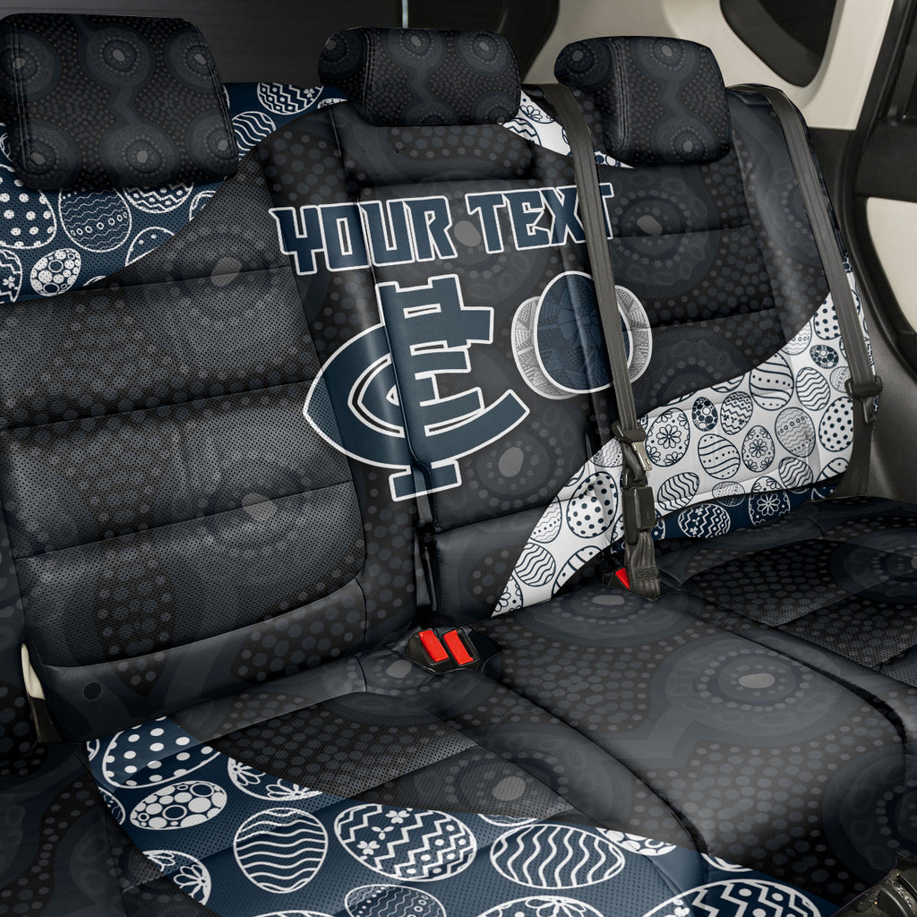 Personalized Carlton Football Back Car Seat Cover Easter Egg Pattern Navy Monochrome Tribal Dot Style