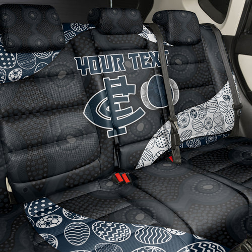 Personalized Carlton Football Back Car Seat Cover Easter Egg Pattern Navy Monochrome Tribal Dot Style