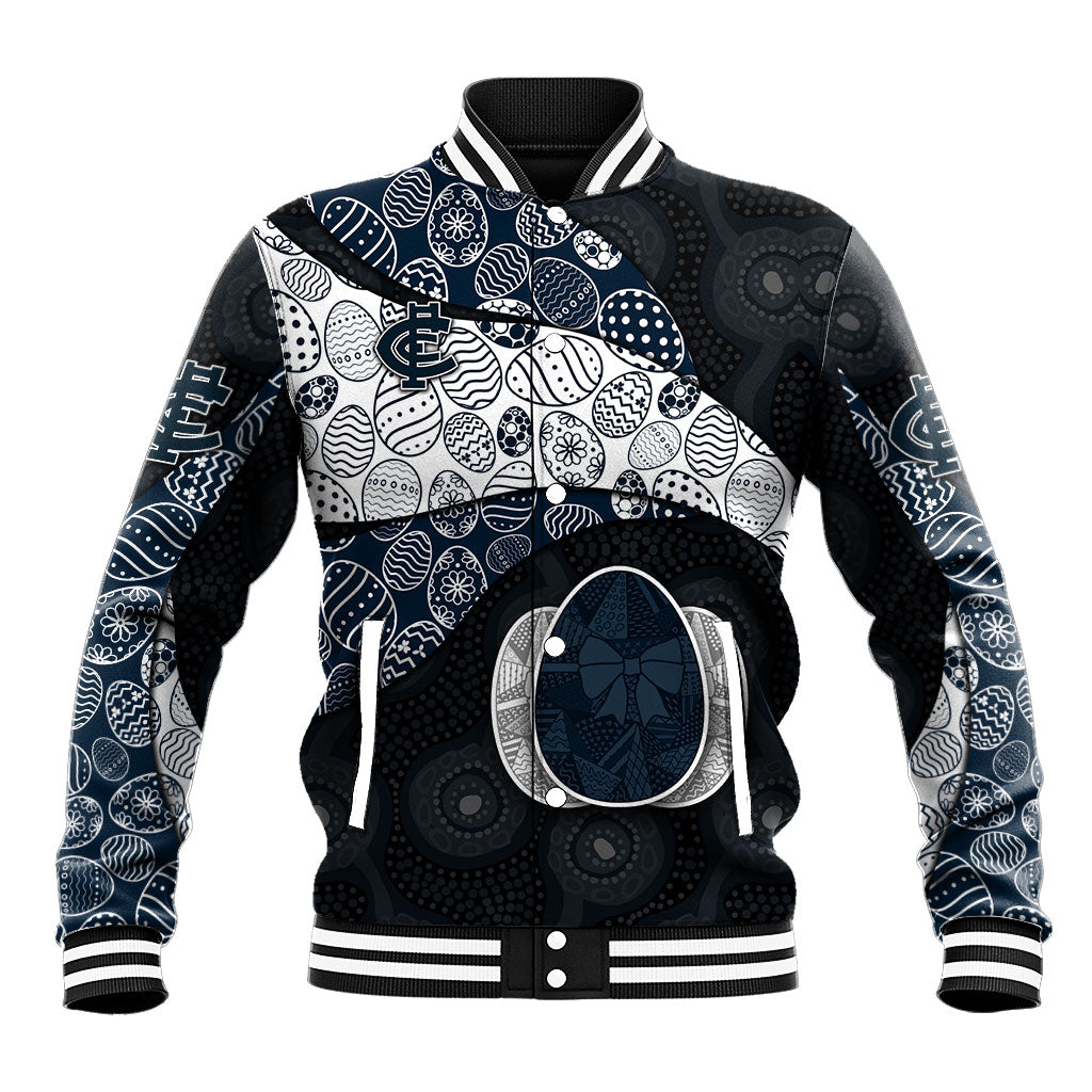 Personalized Carlton Football Baseball Jacket Easter Egg Pattern Navy Monochrome Tribal Dot Style