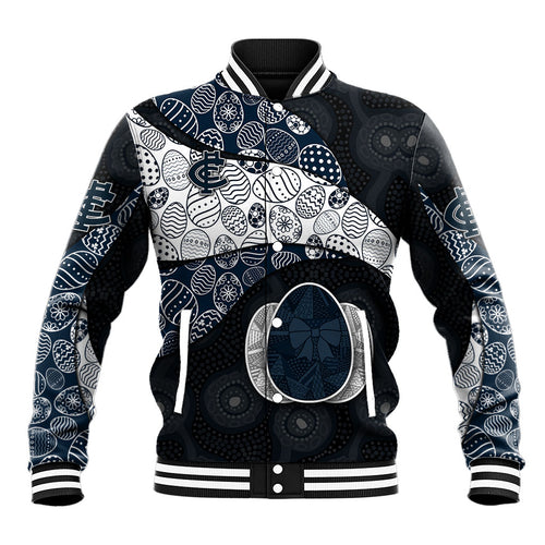 Personalized Carlton Football Baseball Jacket Easter Egg Pattern Navy Monochrome Tribal Dot Style