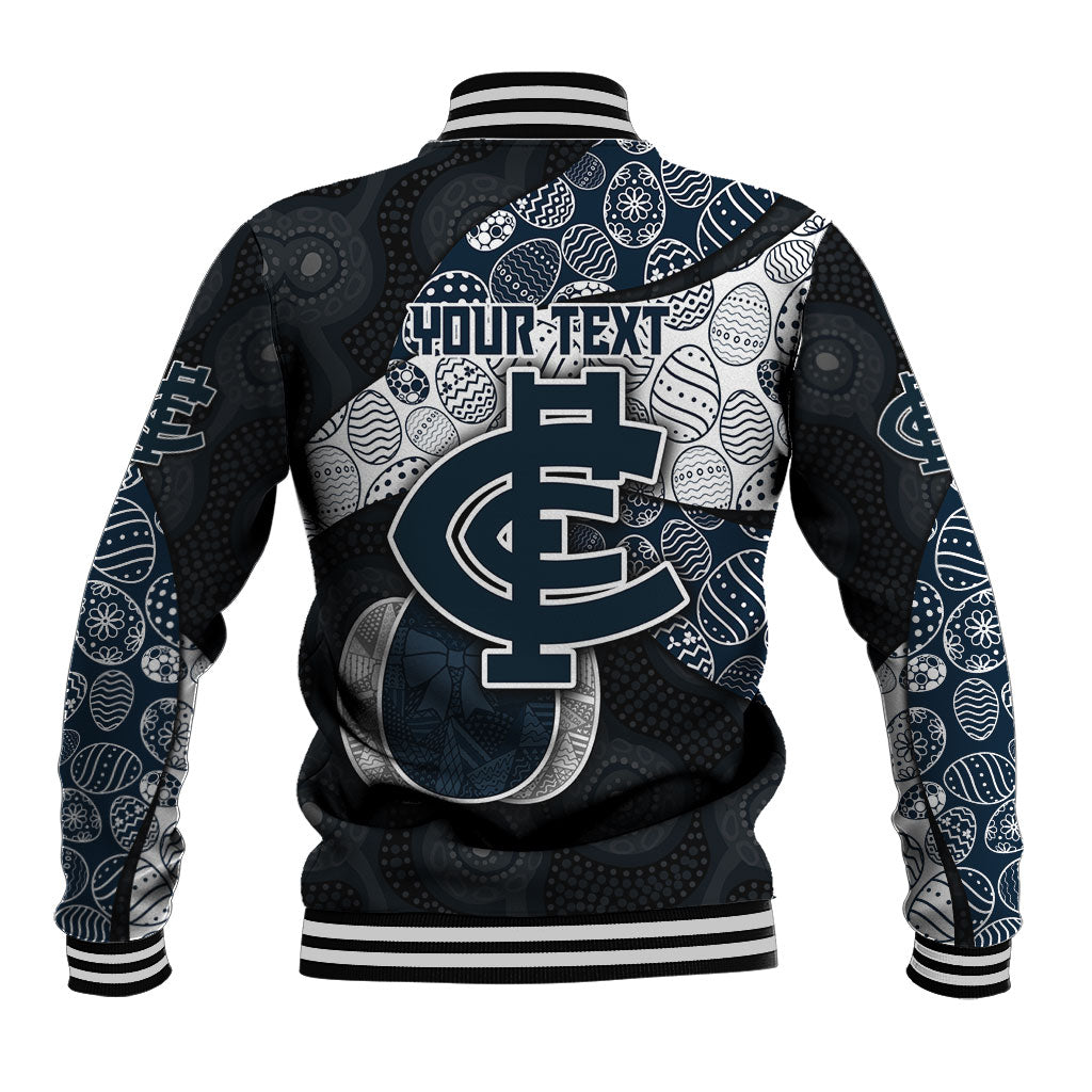 Personalized Carlton Football Baseball Jacket Easter Egg Pattern Navy Monochrome Tribal Dot Style
