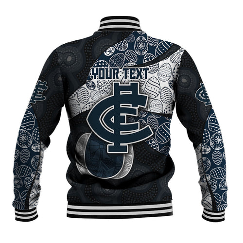 Personalized Carlton Football Baseball Jacket Easter Egg Pattern Navy Monochrome Tribal Dot Style