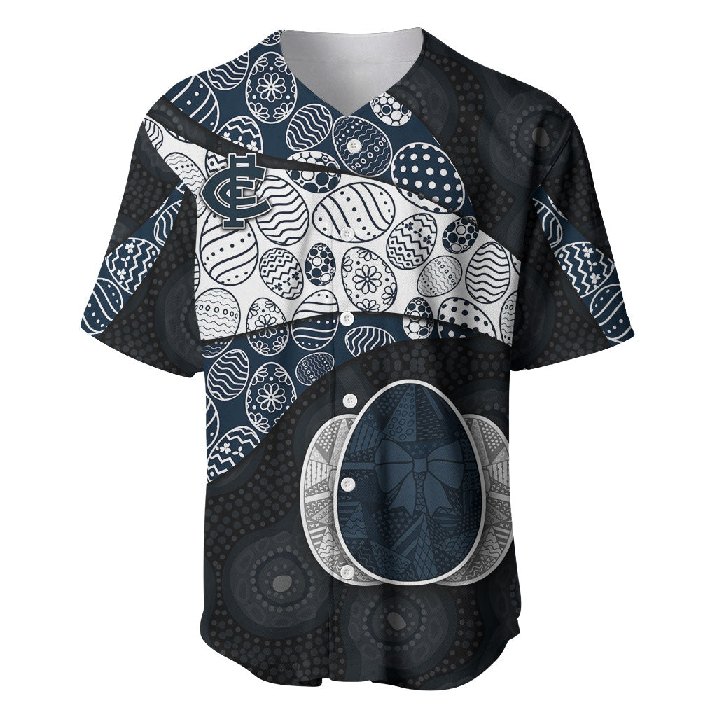 Personalized Carlton Football Baseball Jersey Easter Egg Pattern Navy Monochrome Tribal Dot Style