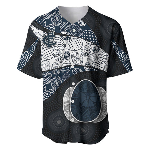 Personalized Carlton Football Baseball Jersey Easter Egg Pattern Navy Monochrome Tribal Dot Style