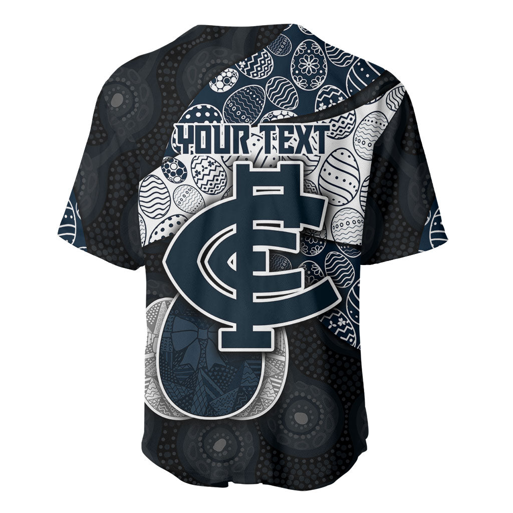 Personalized Carlton Football Baseball Jersey Easter Egg Pattern Navy Monochrome Tribal Dot Style