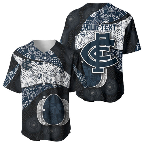 Personalized Carlton Football Baseball Jersey Easter Egg Pattern Navy Monochrome Tribal Dot Style