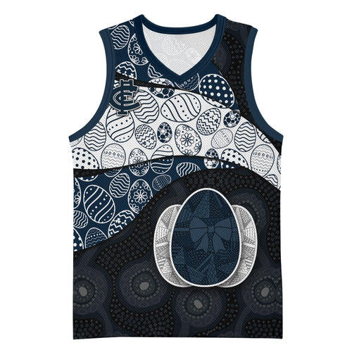 Personalized Carlton Football Basketball Jersey Easter Egg Pattern Navy Monochrome Tribal Dot Style