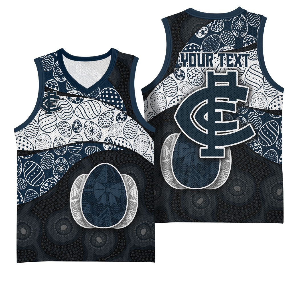 Personalized Carlton Football Basketball Jersey Easter Egg Pattern Navy Monochrome Tribal Dot Style