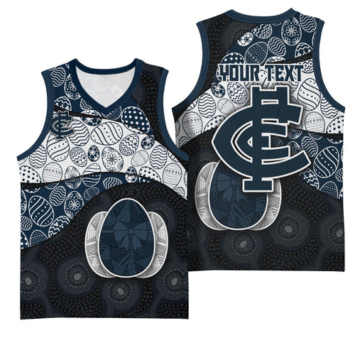 Personalized Carlton Football Basketball Jersey Easter Egg Pattern Navy Monochrome Tribal Dot Style