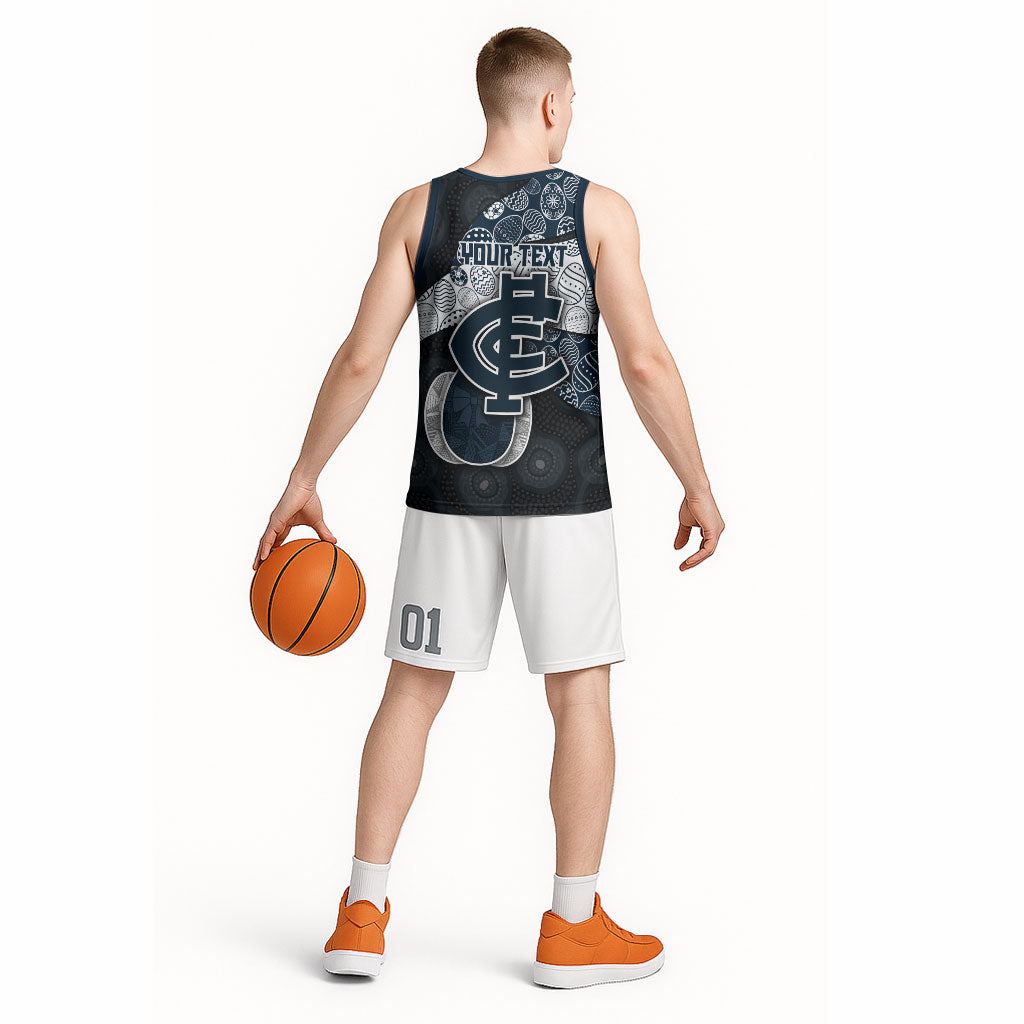 Personalized Carlton Football Basketball Jersey Easter Egg Pattern Navy Monochrome Tribal Dot Style