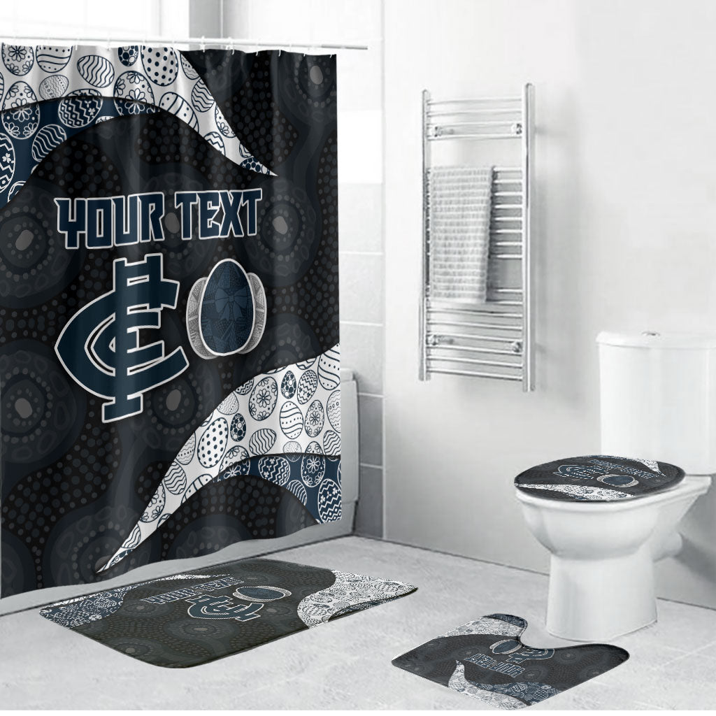 Personalized Carlton Football Bathroom Set Easter Egg Pattern Navy Monochrome Tribal Dot Style