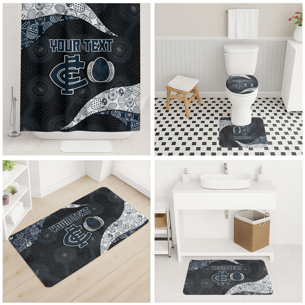Personalized Carlton Football Bathroom Set Easter Egg Pattern Navy Monochrome Tribal Dot Style