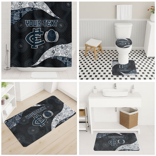 Personalized Carlton Football Bathroom Set Easter Egg Pattern Navy Monochrome Tribal Dot Style