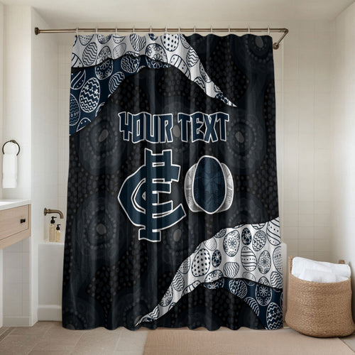 Personalized Carlton Football Bathroom Set Easter Egg Pattern Navy Monochrome Tribal Dot Style