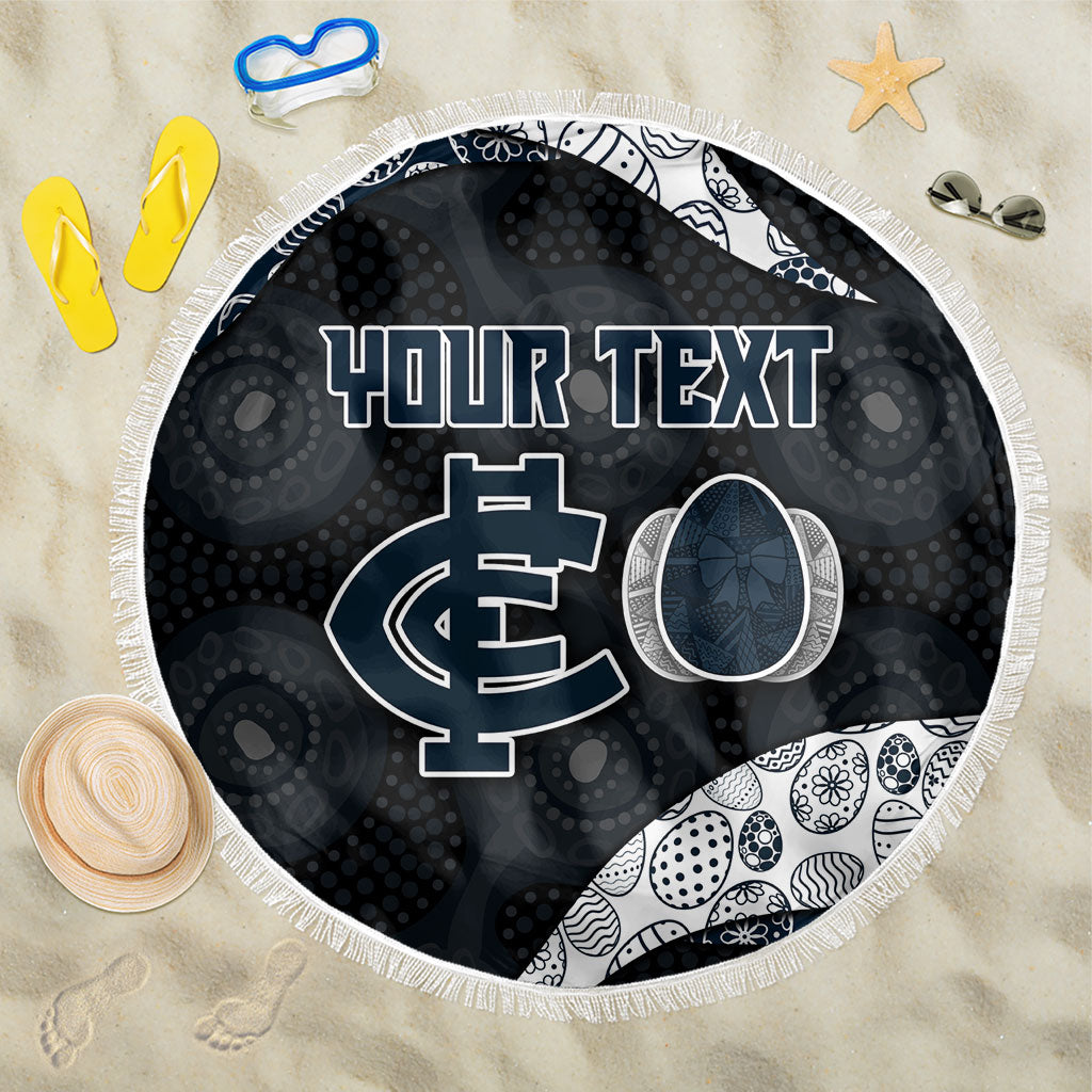 Personalized Carlton Football Beach Blanket Easter Egg Pattern Navy Monochrome Tribal Dot Style