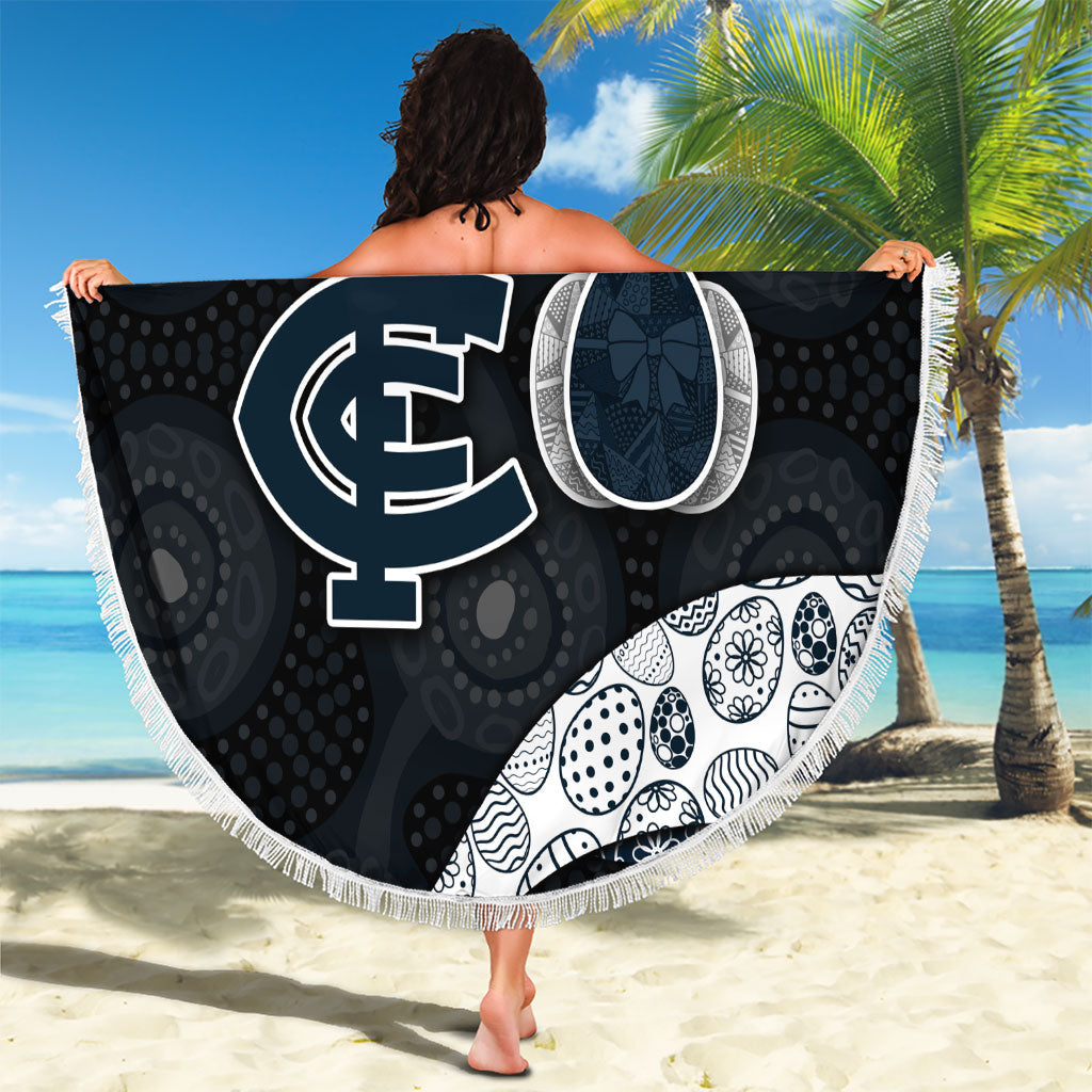 Personalized Carlton Football Beach Blanket Easter Egg Pattern Navy Monochrome Tribal Dot Style